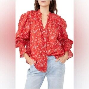 Free People Meant To Be Floral Boho Long Sleeve Top Blouse XL Cottagecore